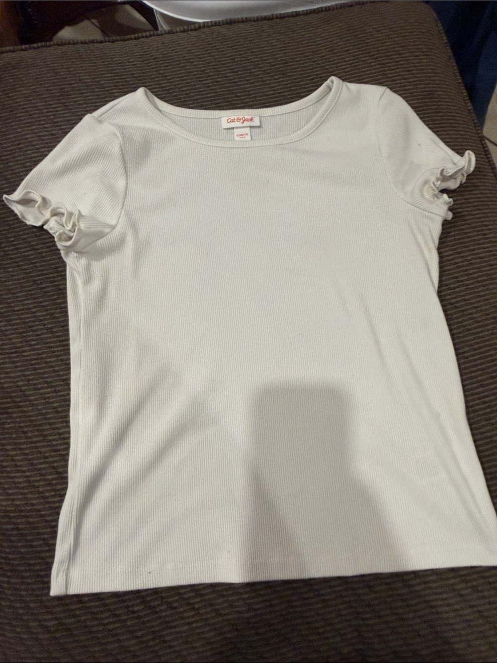 Cat & Jack Cream Ribbed Short Sleeve Tee with Ruffle Sleeves